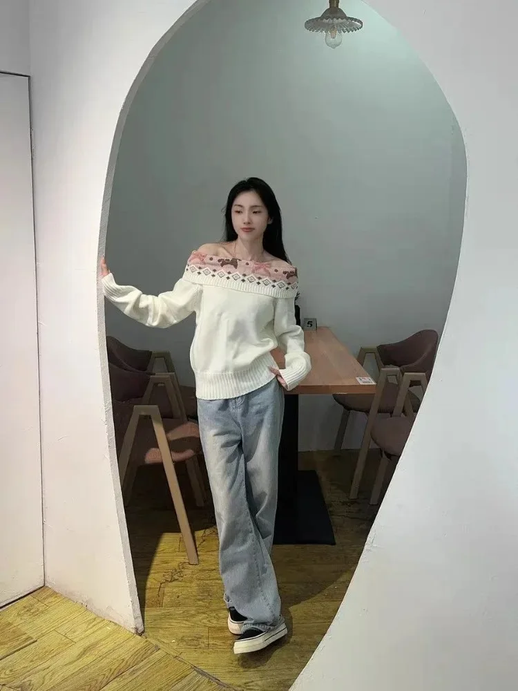 

Autumn Winter New Sweaters for Women Sweet Loose Argyle Knitted Pullover Casual Simple All-match Long Sleeve Tops Mujer