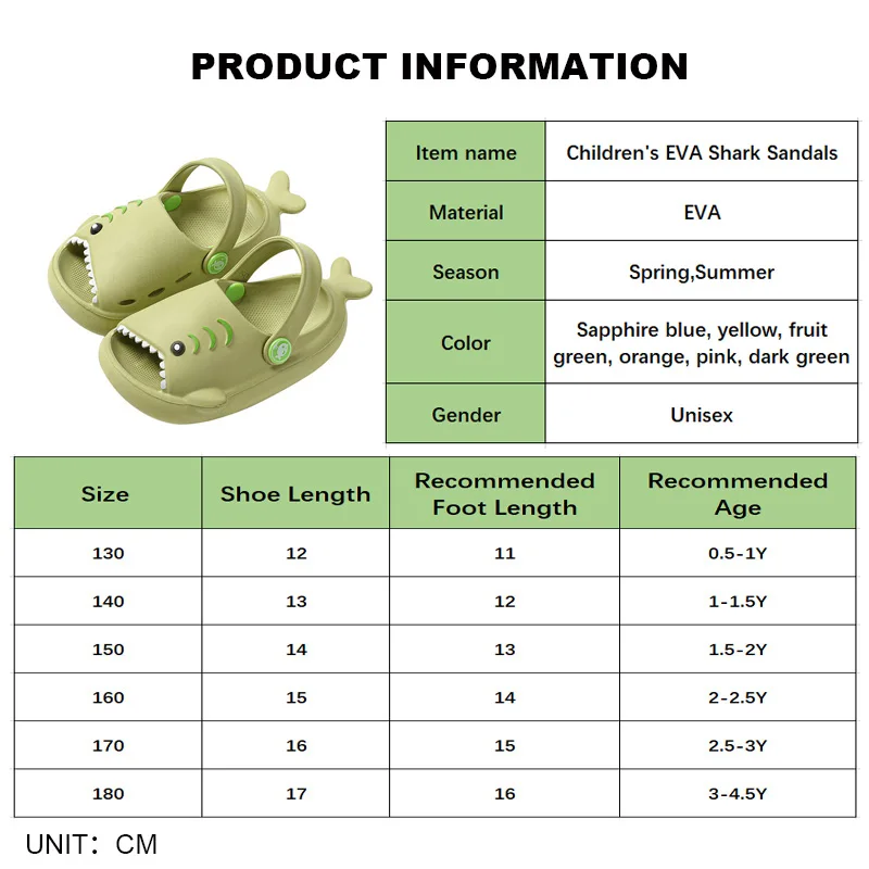 Baby Cute Clogs Sandals Shark Slippers For Children Boy Girl Kids Rubber Animal Slipper Toddler Beach Pool Slides Infant Shoes