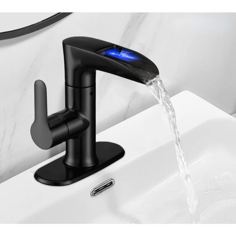 Black Smart Bathroom Basin Faucet Intelligent  Automatic Sense Deck Mount Brass Cold&Hot Water Mixer Waterfall Crane