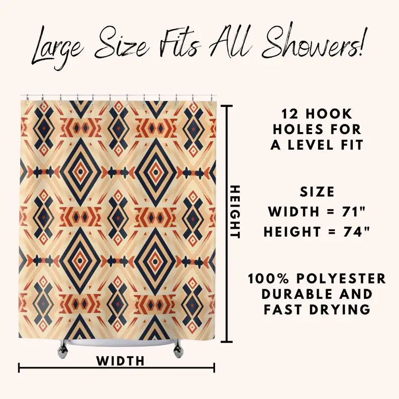 Modern Aztec Shower Curtain: Geometric Boho Bathroom Decor