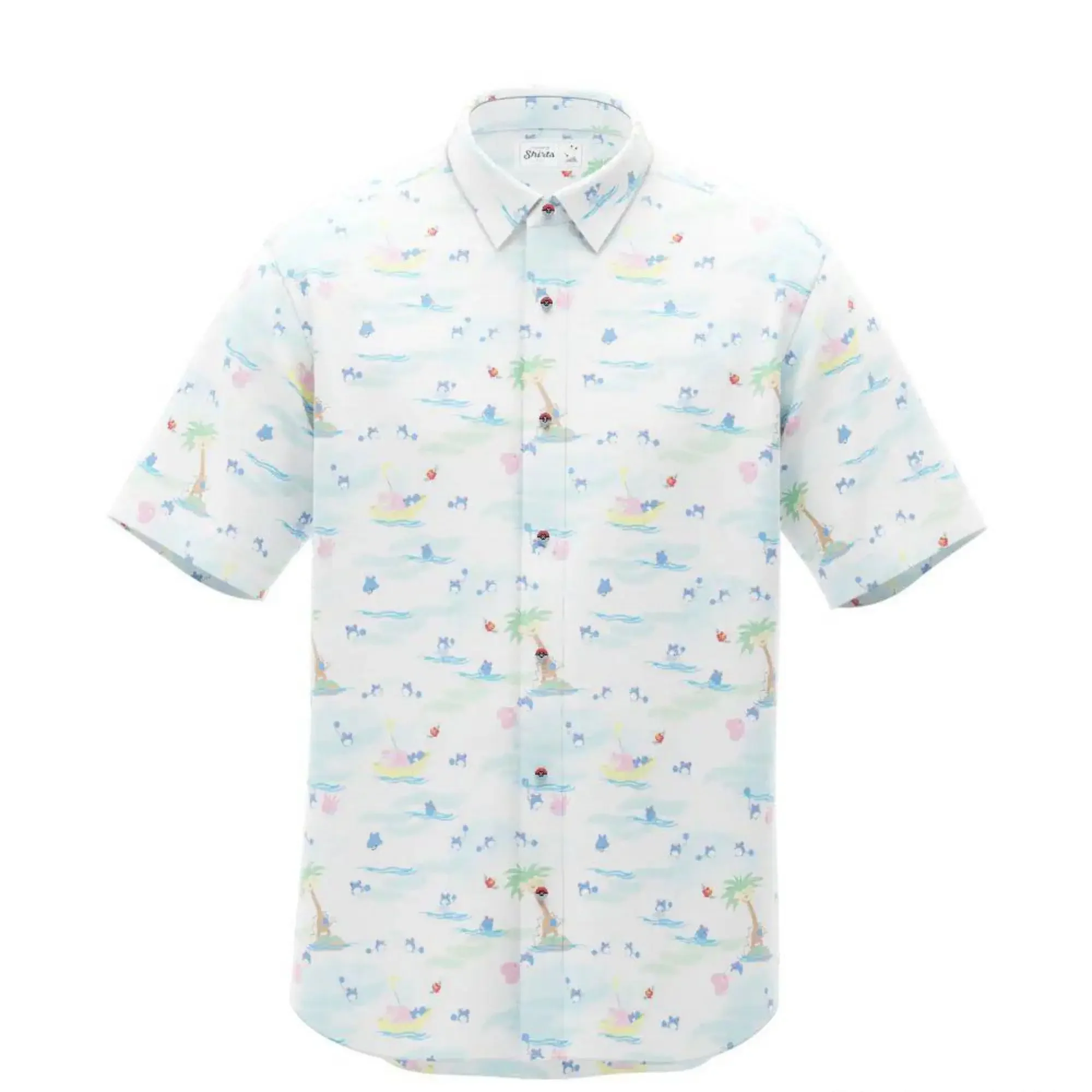 Blue Pokemon Shirt Button Shirt Hawaiian Summer Casual Holiday Short-sleeve 3D Printed Mens Beach Fashion Lapel Colorful Tops