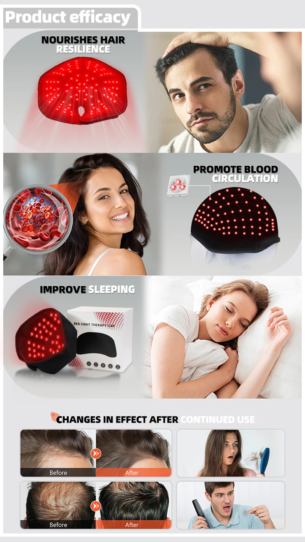 300 Stück Strahlentherapie-Haarkappe 650nm 850nm Rotlicht Nahinfrarot 100 LED-Licht-Hut gegen Haarausfall Entspannende Kopfhautmassage-Gerät – Detail 12
