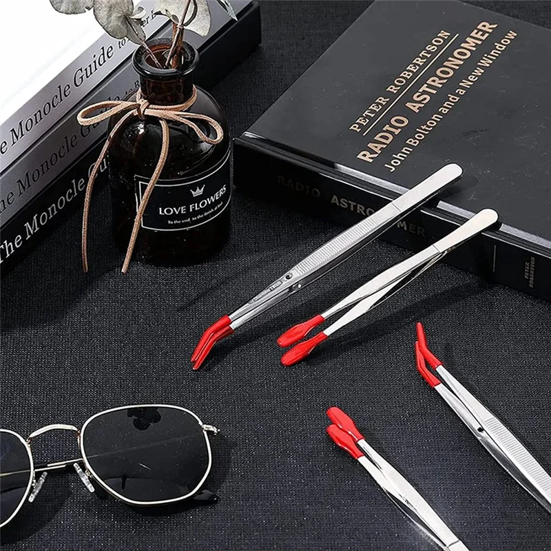 

6Pieces Stainless Steel Tweezers with Rubber Tips,PVC Coated Flat Tip Tweezers Bent & Small Elbow Tweezers Tool Set jasmine