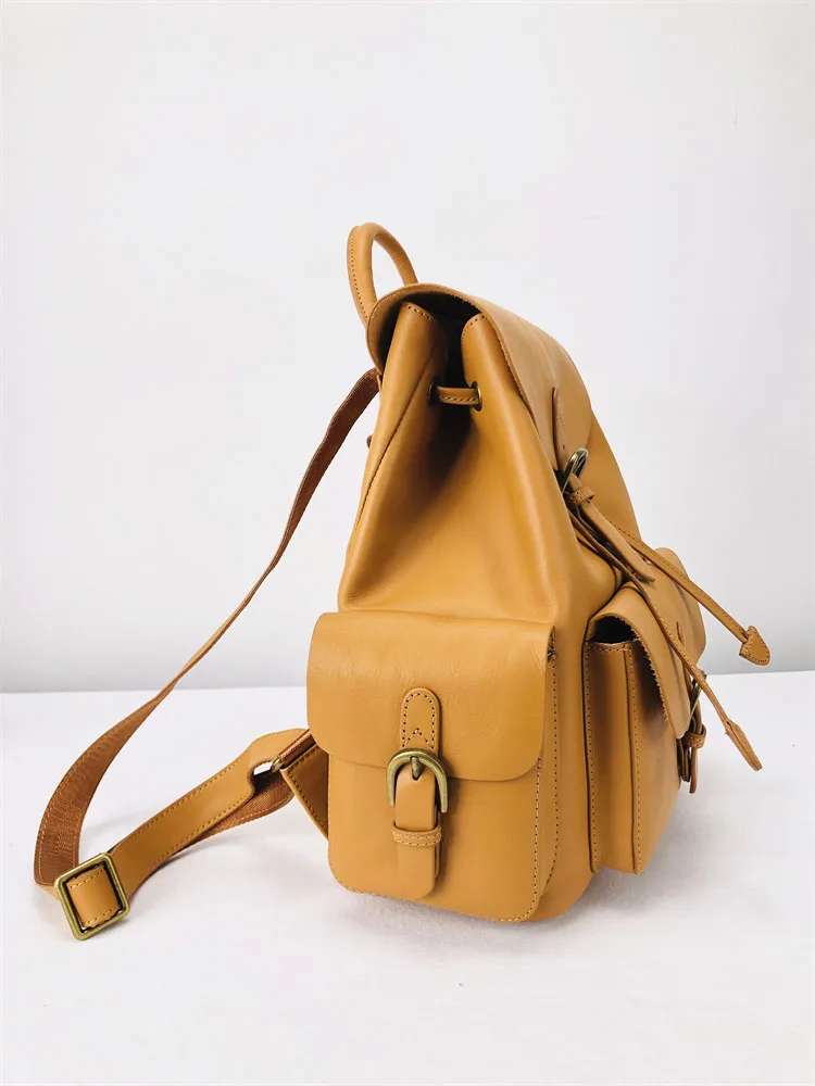 Zaino da donna in vera pelle di vacchetta per ragazze adolescenti zaino Vintage stile Preppy borsa da viaggio Casual con doppie cinghie di grande