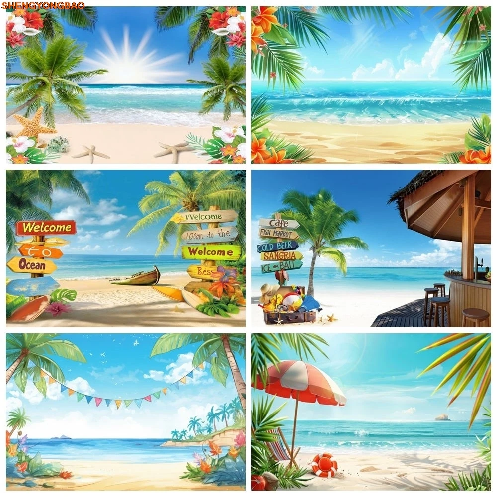

Summer Hawaii Seaside Scenery Backdrop Ocean Beach Coconut Tree Baby Birthday Party Decor Travel Holiday Photography Background
