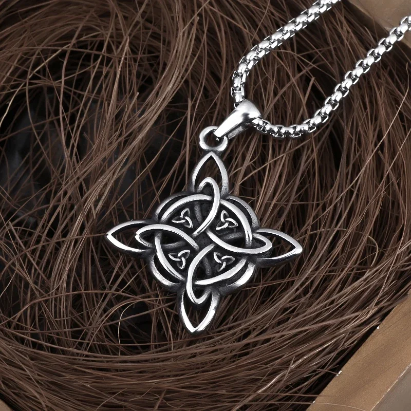 

Vintage Stainless Steel Viking Celtics Knot Pendant Necklace Men's Chain Nordic Odin Trinity Viking Necklace Amulet Jewelry Gift