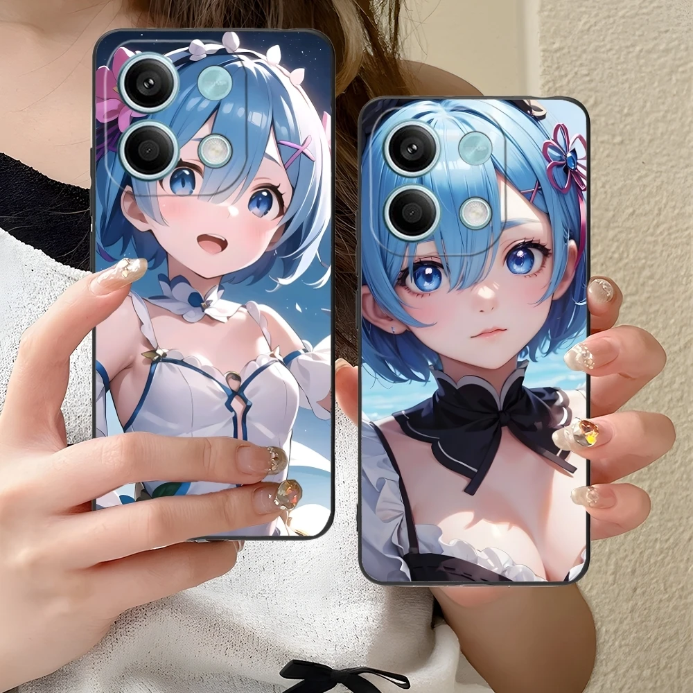 Re Zero Rem Waifu Mobile Cell Phone Case for Xiaomi Redmi Note 13 12 11 10 9 8 7 6 S A Pro Lite Plus 5G Black Phone Cover Shell