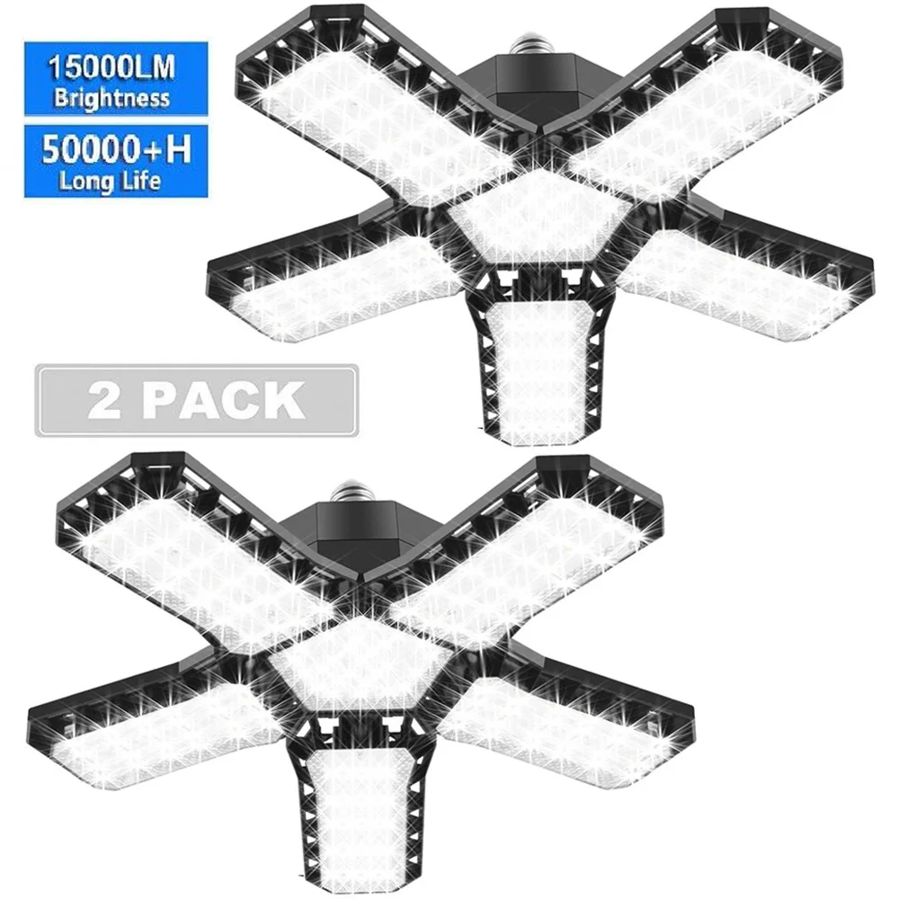 

3-12 Panels Deformable LED Garage Light E27 LED Bulb 5000 Lumen Ultra Bright Night Lamp for Workshop Gym Warehouse Shop Lighting