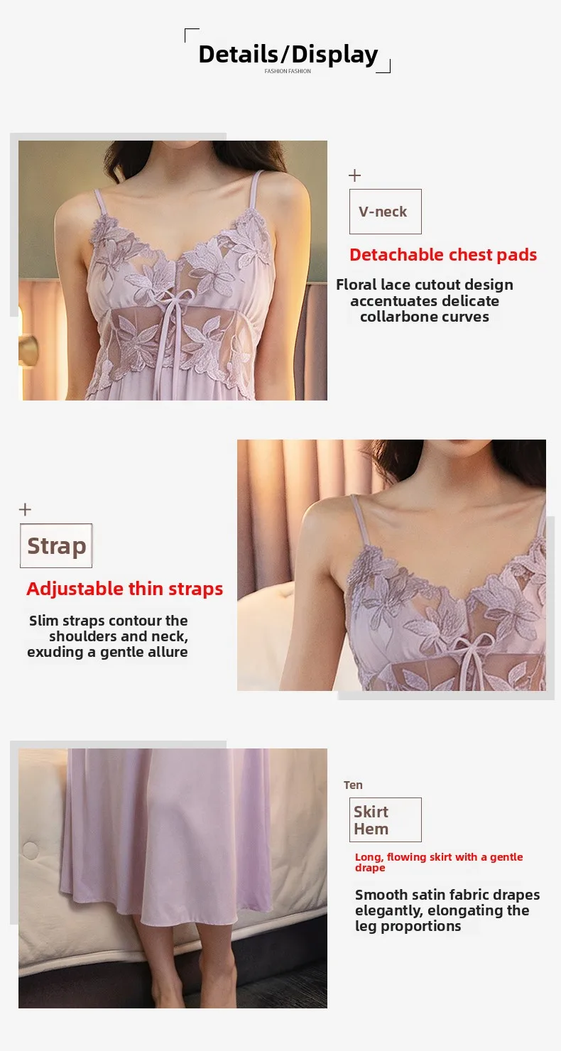 Conjunto de dos piezas de camisón de seda helada con encaje y almohadillas en el pecho para parejas, ropa de dormir de primav...