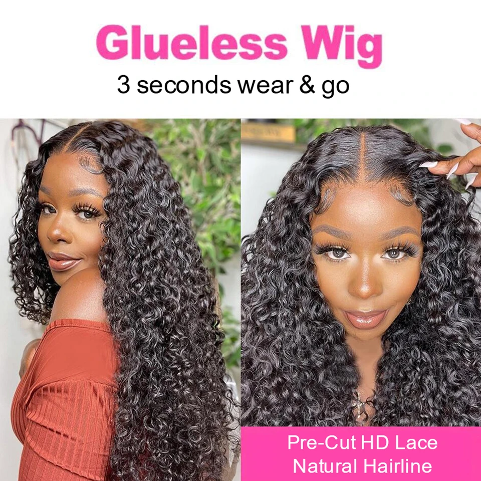 Water Wave Glueless lace front human hair wigs 4x4 Lace Closure Wigs Tracy Hair Human Hair Pre Cut Lace Wig with Dome Cap