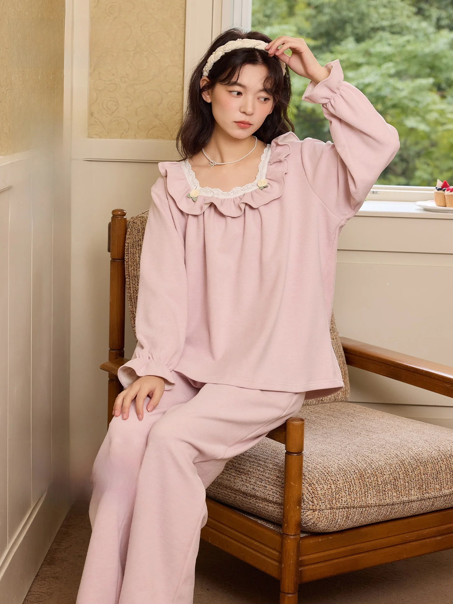 Sweet Princess Style Women's Sleepwear Double-sided Wool Silk Charmeuse Home Clothes Long Sleeve Soft Plush Winter Pyjamas