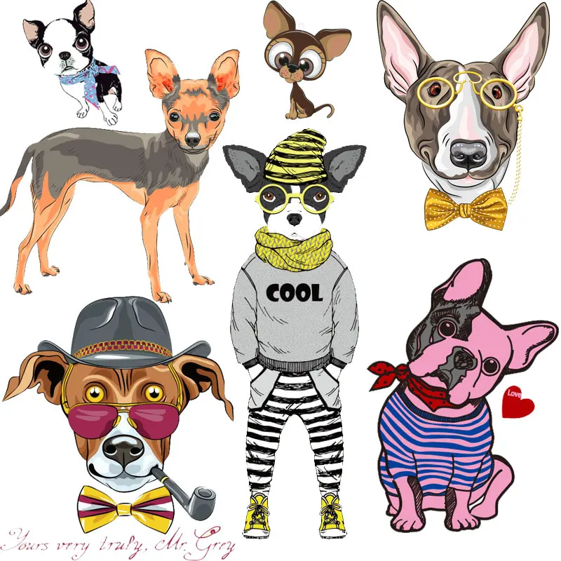 Chihuahua Dog Vintage Iron on Transfers for Clothing Thermoadhesive Patches Fusible Patch for Clothes Cute Pug Animal Stickers