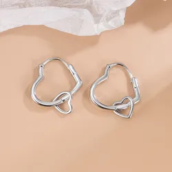Silver Color Double Heart Hoop Earrings for Women Korean Y2K Style Simple Ear Bukle Jewelrys Accessory Gifts