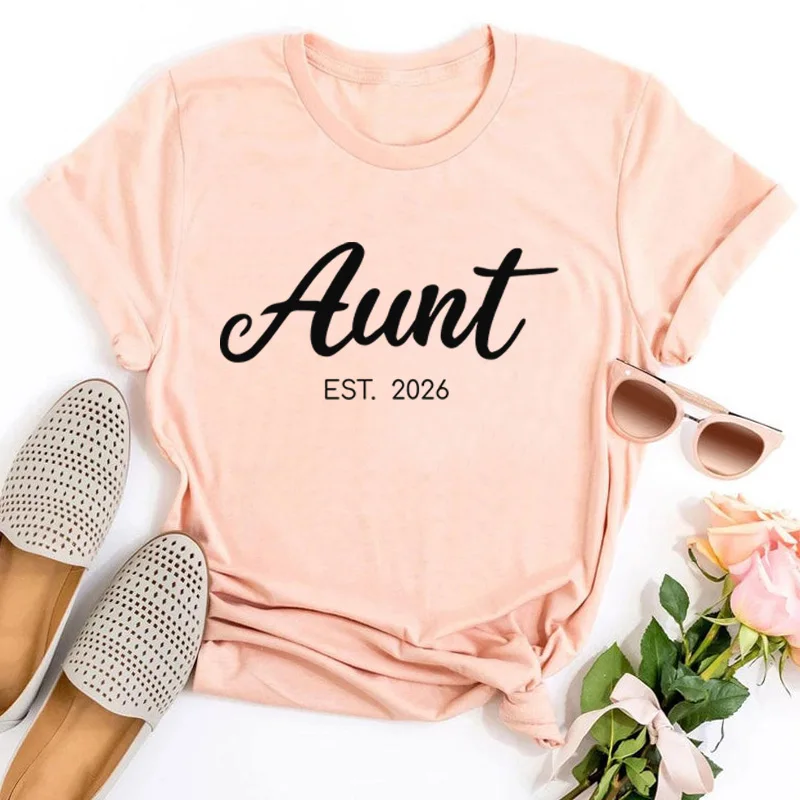 Auntie Est 2026 Tshirt New Aunt Gift Vintage Women Clothes Harajuku Style Giving Gifts During Pregnancy
