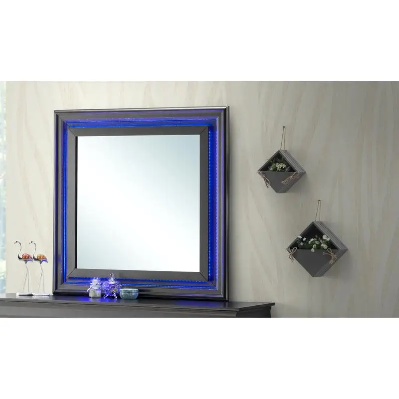 Elegant Transitional Mirror in Metallic Black Finish