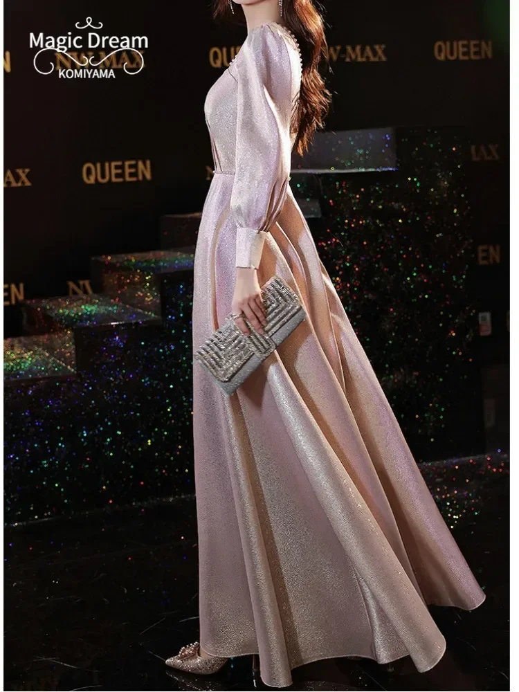 Beading Design Square Collar Wedding Party Vestidos Slim Long Sleeve Temperament Prom Dresses Simple Elegant Robe Evening Dress