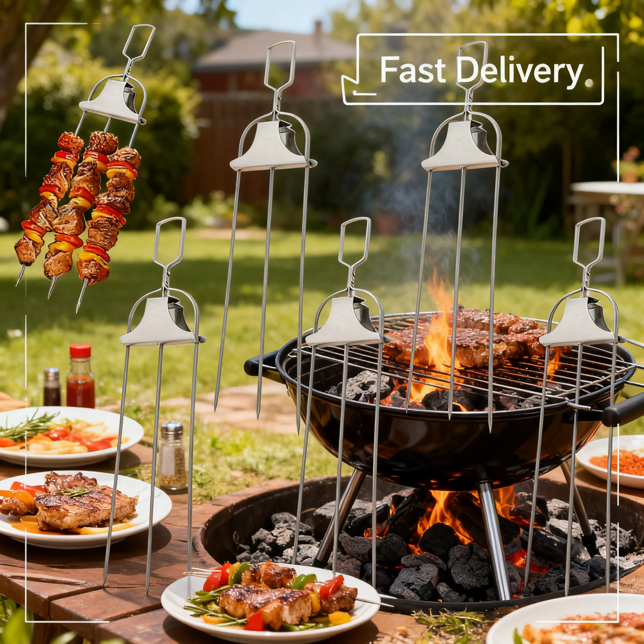 1/3/5pcs Skewer Sticks Kabob Sticks for Grilling 14'' 3 Way Grill Skewers Metal Barbecue Skewers with Push Rod Sliders BBQ Tool