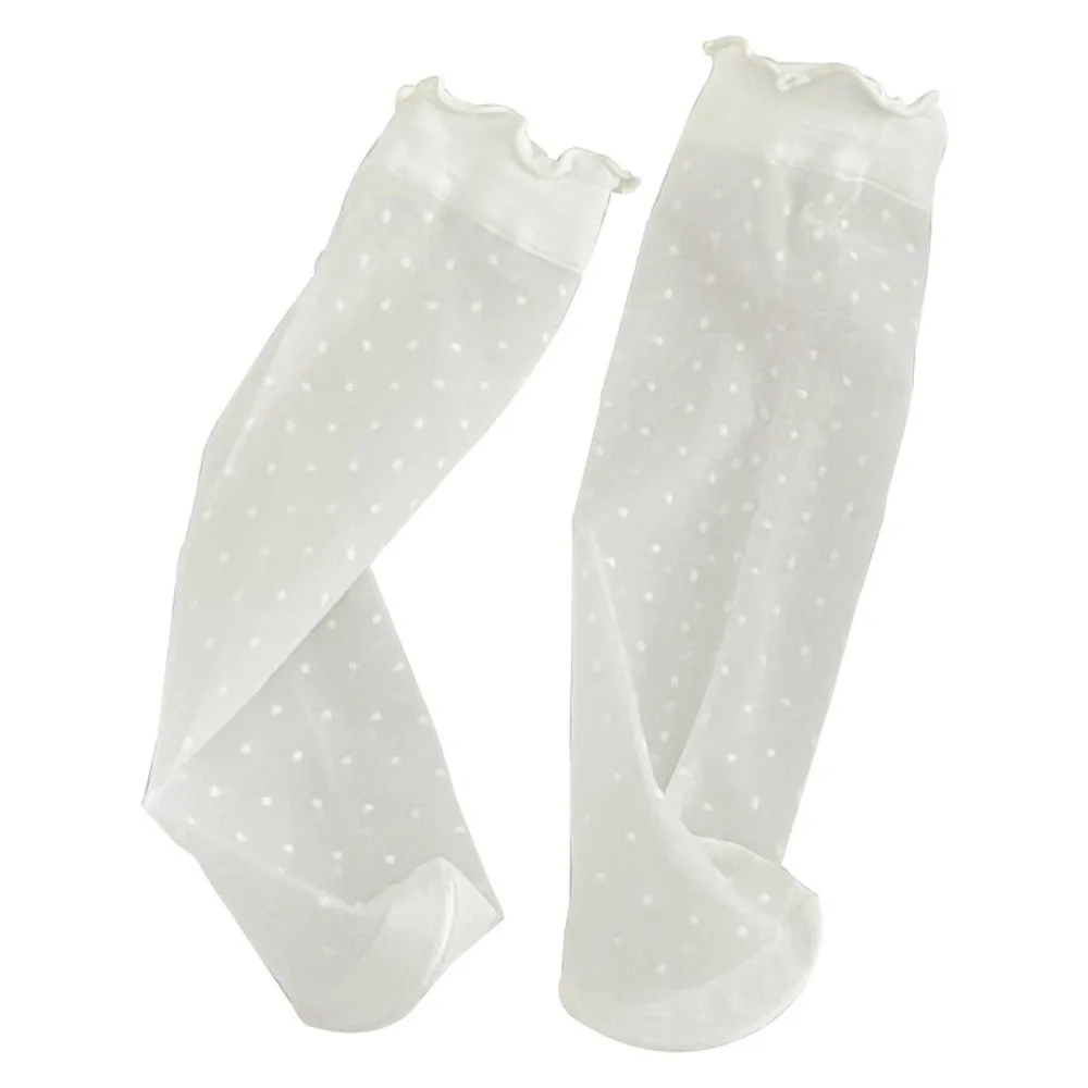 Sweet Ruffled Edge Lace Transparent Socks Ice Silk Summer Mesh Thin Socks Lolita Pile Up Mid Tube Socks Girls