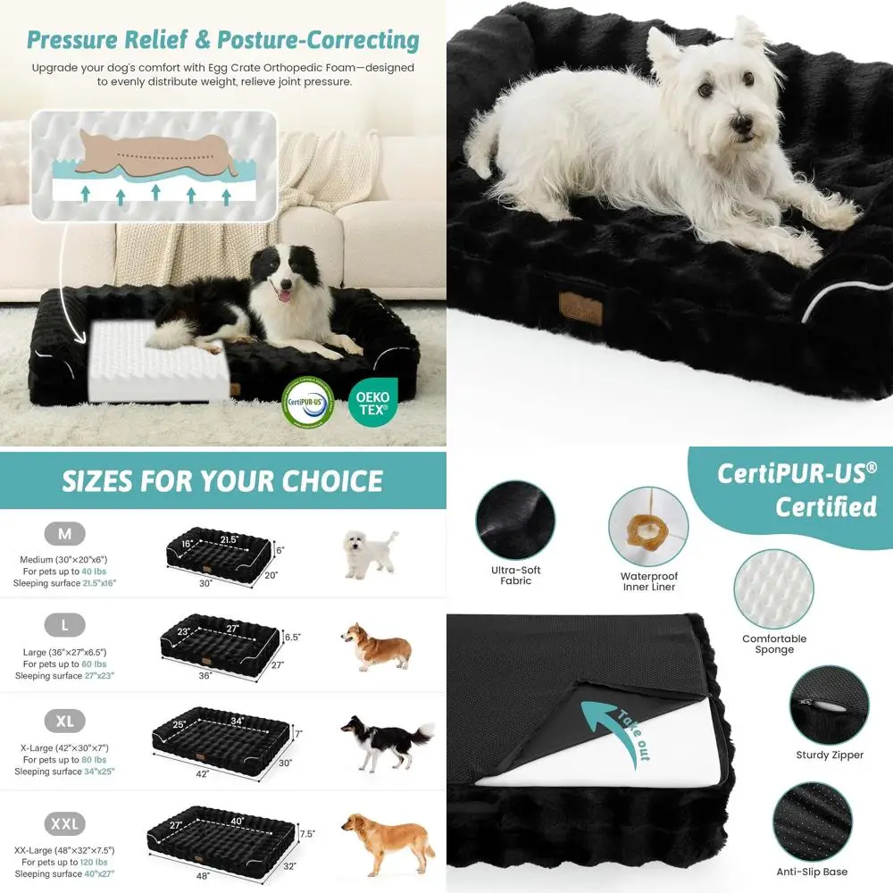 

Orthopedic Dog Bed for Large Dogs, U-Shaped Foam Sofa with Waterproof Cover, Washable, Anti-Slip Base, Black, L 36x27x6.5 inches