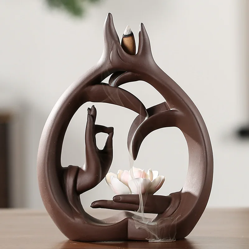 

Premium Purple Clay Backflow Creative Buddha Hand Sandalwood Incense Burner Indoor Home Decor