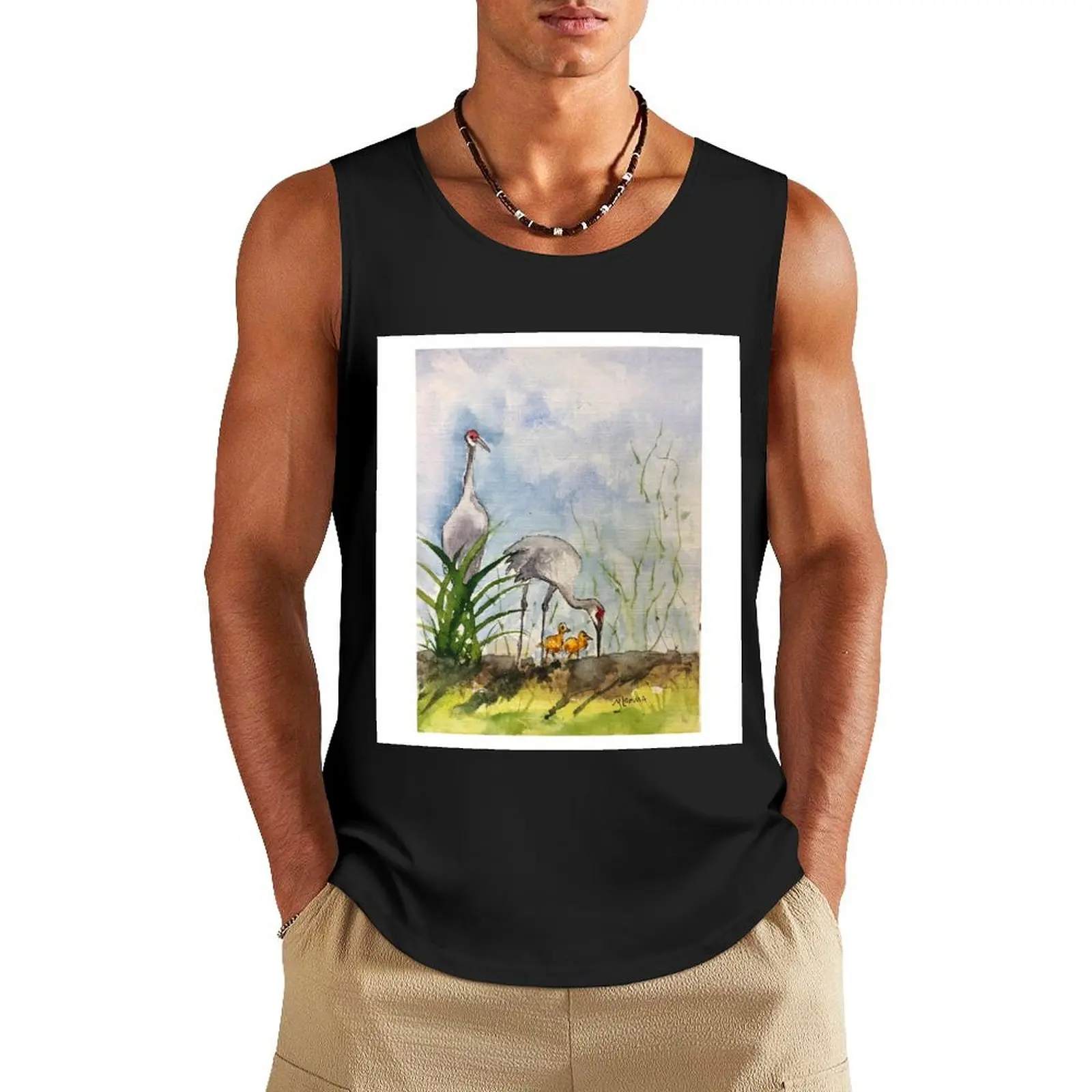 

Sandhill Crane Family Tank Top sleeveless man shirts Men gym sportswear t-shirts for Men's gym singlets for men