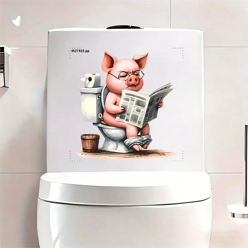 1Pc Fun Animal-Themed Toilet Wall Sticker, Featuring a Cute and Playful Pink Piggy Sitting on the Toilet Reading a Newspaper Design, Self-Adhesive Decorative Sticker, Suitable for Toilet Lids, Bathroom Glass, Washbasins, Refrigerators, Wardrobe Doors, and Wall Decals, Fun and Attractive Stickers That Create a Lively Bathroom Atmosphere, a Fun and Heartwarming Gift for Family, Friends, and Colleagues