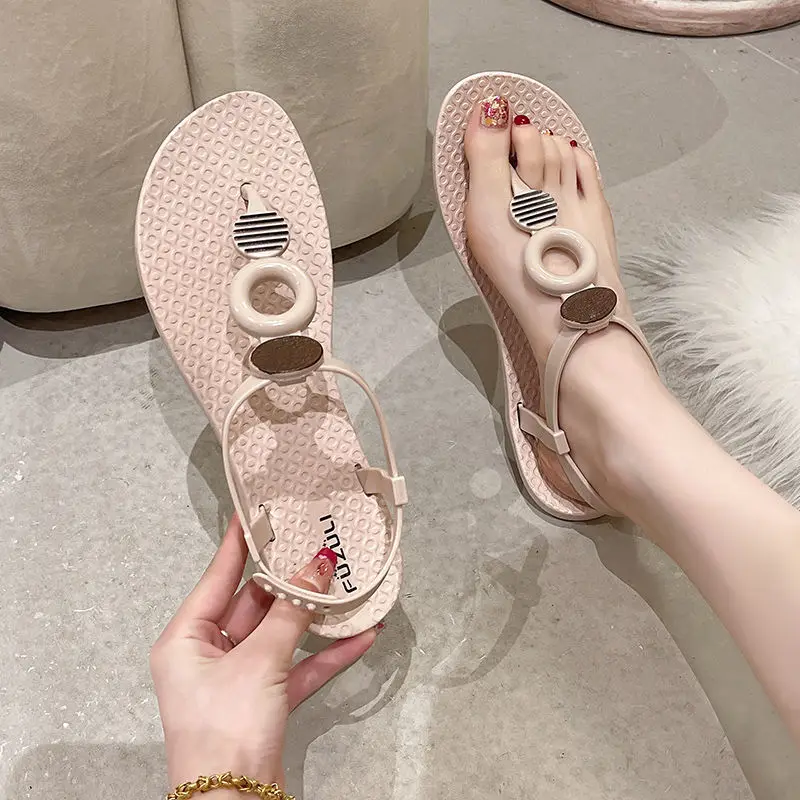 Women\'s Shoes with Low Heels Summer 2024 Plastic Footwear Flip-flops Black Sandals for Woman Pvc Comfort Vip Chic and Elegant H