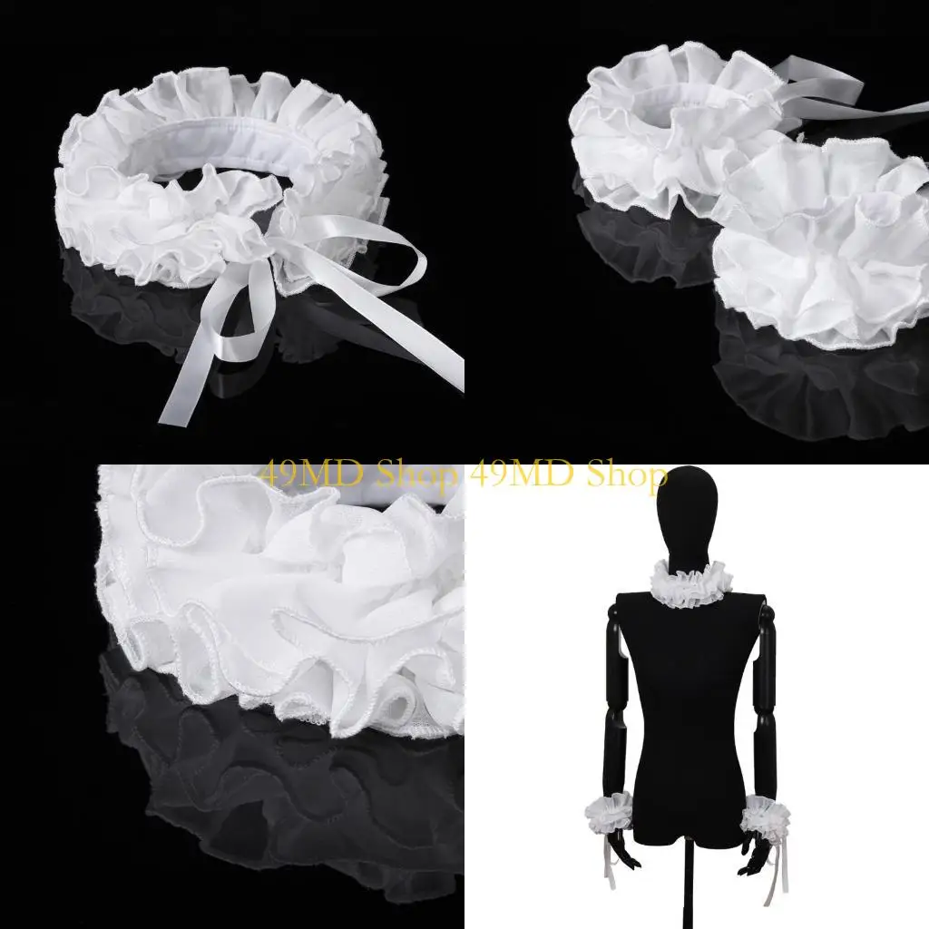 49md-historical-victorian-clown-choker-ties-neck-ruff-and-cuffs-set-costume-accessory