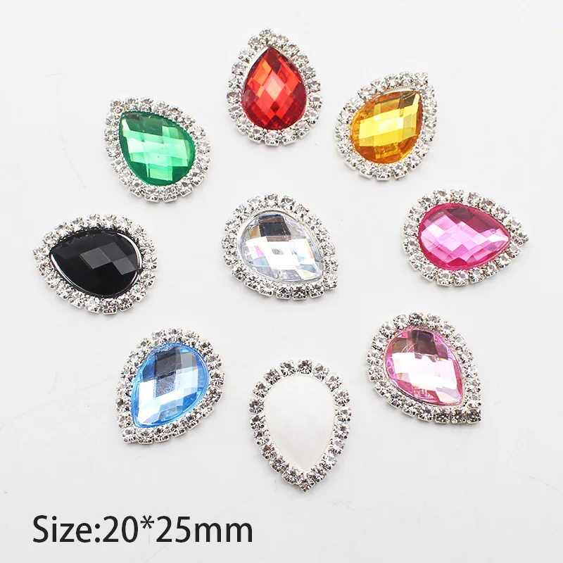 10pcs 20*25 Silver Water Drop Flat Bottom Applique Jewelry Bow Hairpin Bracelet Flat Bottom Decorative Accessories