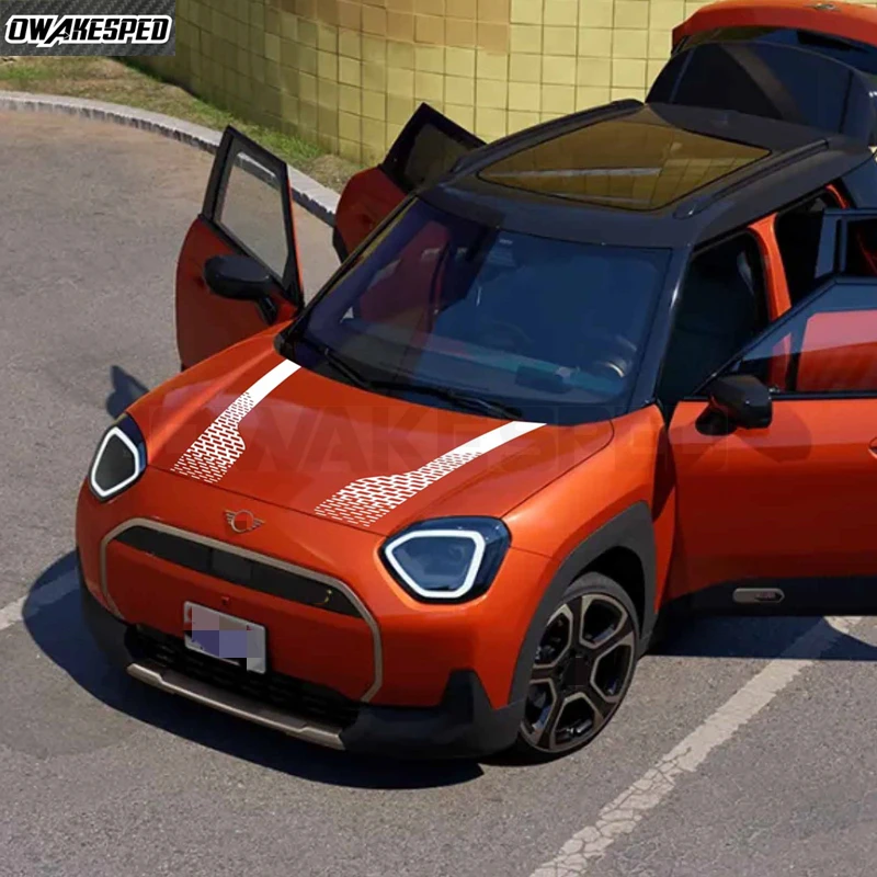 2 Pcs/Set Car Engine Cover Decal Bonnet Hood Stripes Sticker For MINI Aceman J05 John Cooper Works 2026 2025 JCW Accessories