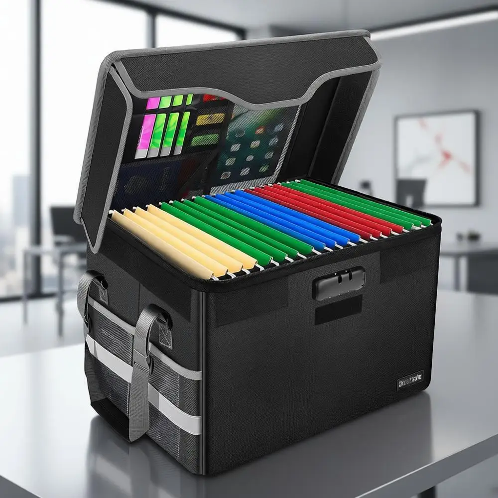 

Складной сетчатый ящик для хранения с замком, портативный органайзер для дома или офиса, подходит для документов формата Letter/Legal, черный