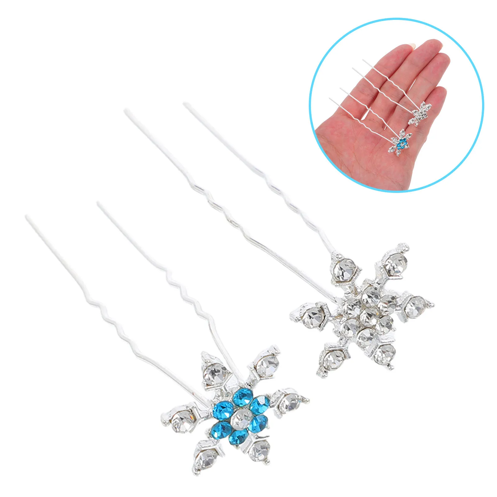 10Pcs Snowflake Hair Clips U Shaped Bridal Headpiece Sparkling Rhinestone Wedding Accessories for Bridesmaids Flower