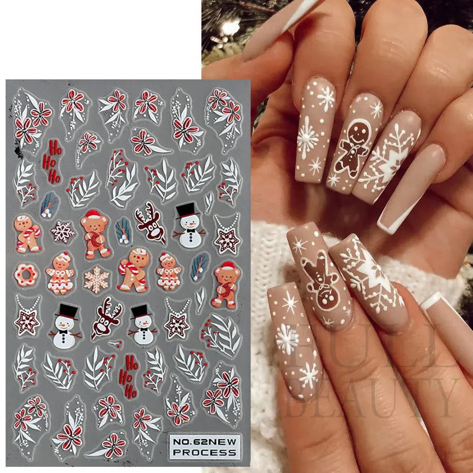 Zima Xmas Nails naklejki Cartoon święty mikołaj niedźwiedzie polarne płatki śniegu naklejki boże narodzenie nowy rok Manicure suwaki Nail Art # NO-59