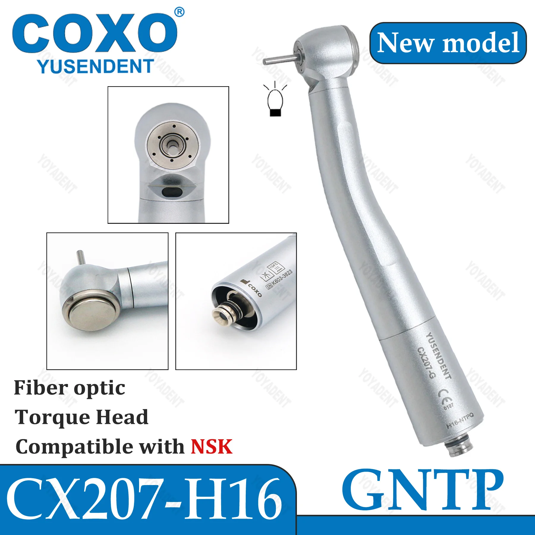 NEUES COXO Dental-Turbinen-Hochgeschwindigkeits-Handstück mit Glasfaser-6-Pin-Kupplung, passend für KAVO NSK Sirona Systeme CX207-G – Detail 10