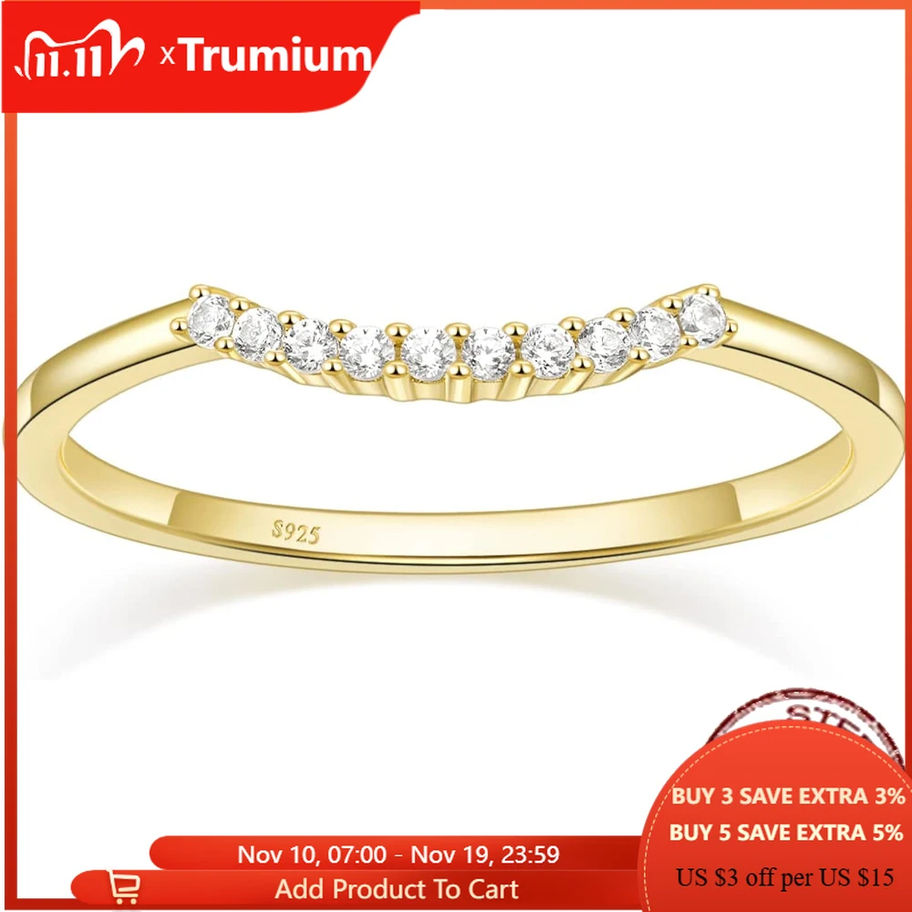 

Trumium 925 Sterling Silver 14K Gold Plated CZ Wedding Bands for Women Dainty Curved Stackable Cubic Zirconia Engagement Rings