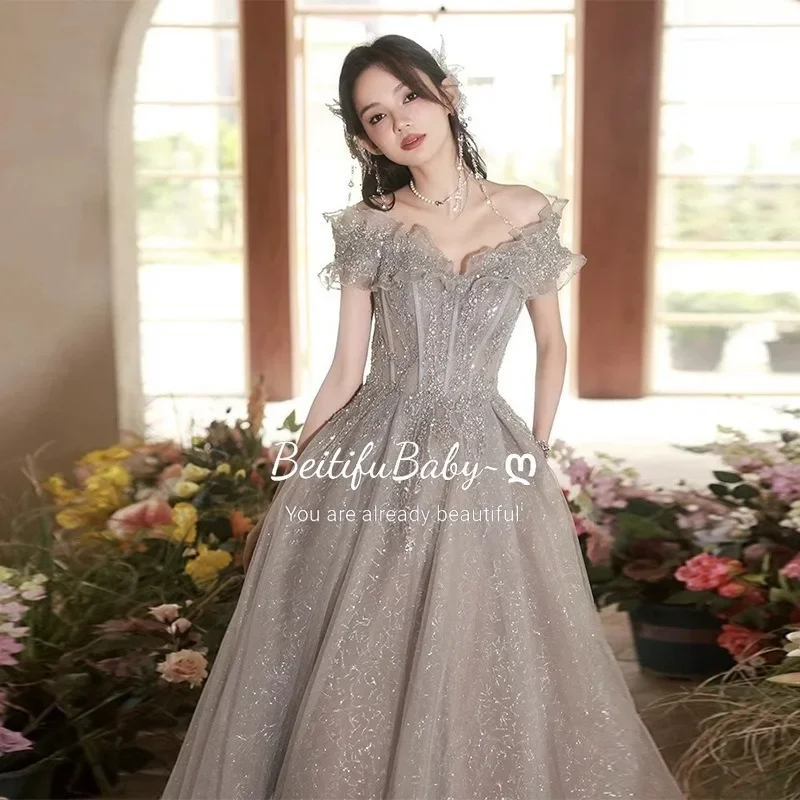 Women's Evening Dresses Vestidos Elegantes Princess Style Ruffles Off The Shoulder Ball Gown Dress for Women Vestidos De Fiesta