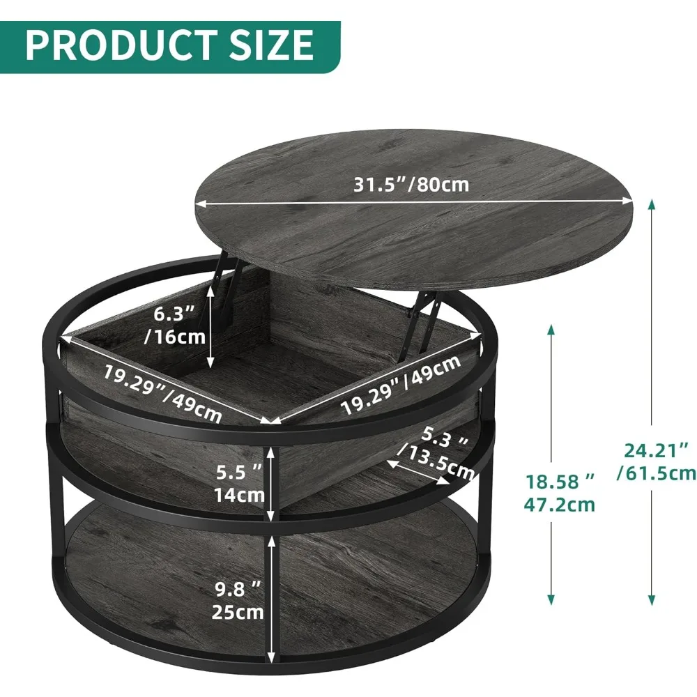 Mesas de centro redondas para sala de estar, mesa de centro elevable con almacenamiento para oficina en casa