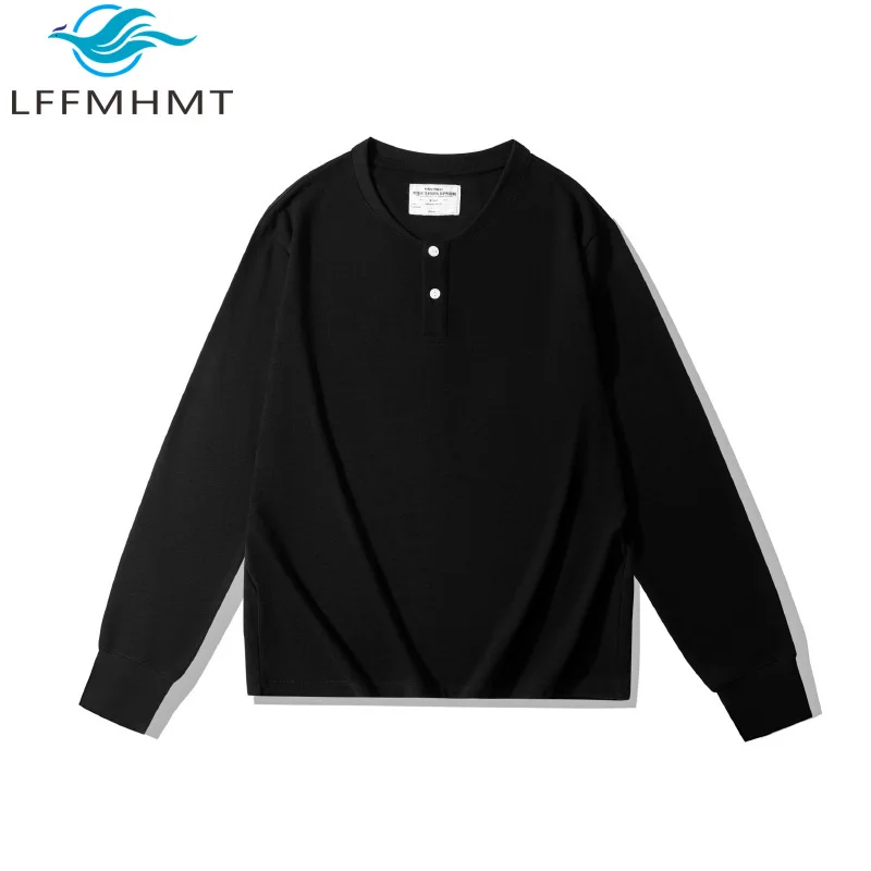 320g/m² Heavyweight Slub Cotton Good Quality Henrry T-shirts Men Spring Autumn Fashion Solid Color Long Sleeve Simple Basic Tees