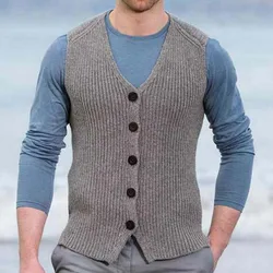 Mens Clothing New Knitted Sweater Autumn and Winter Slim-fitting Vest Backing Wool Vest Men