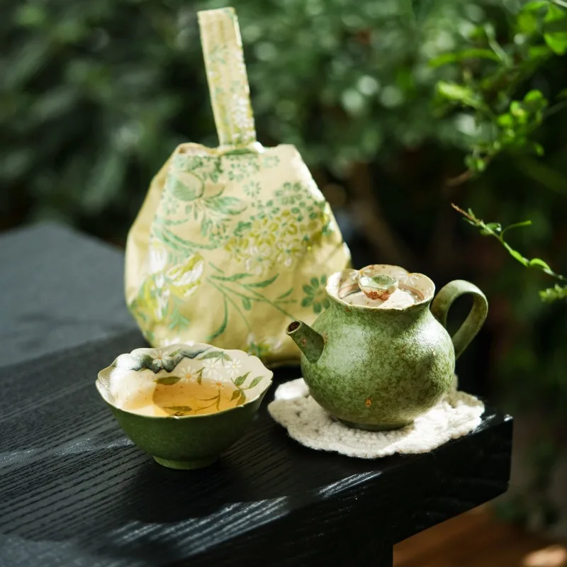 Daisy ceramic travel tea set Go out carrying bag Outdoor camping tea set One person drinking teapot