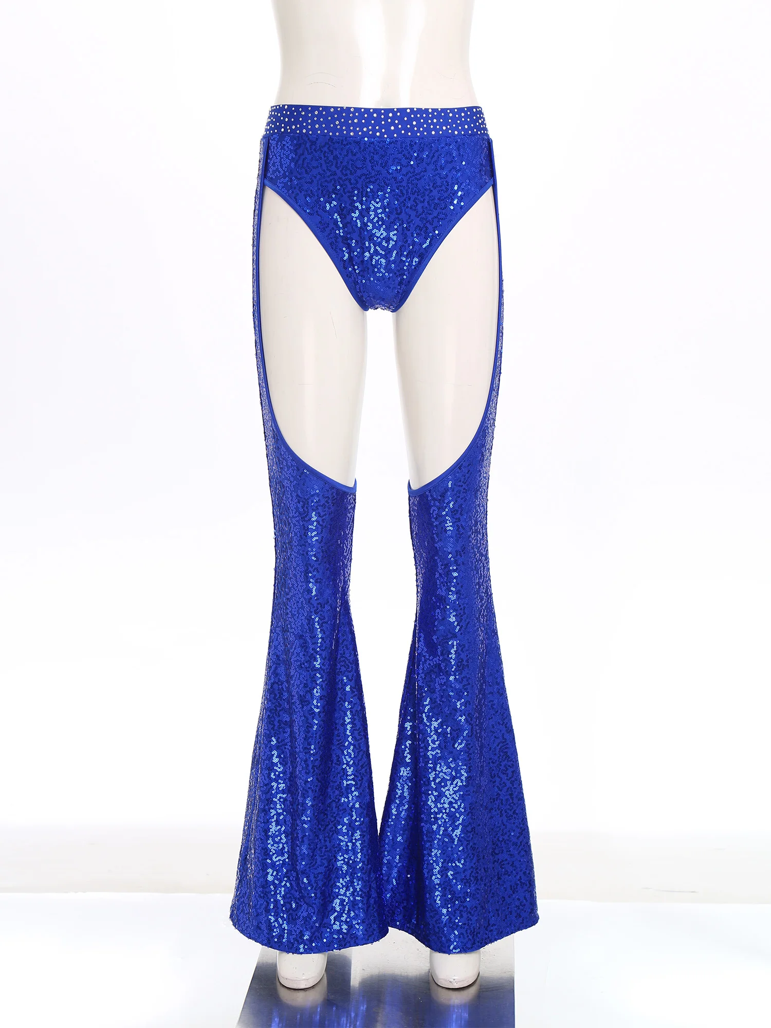 

Sexy Women Sequined Cut Out Flared Pants Rave Disco Party Shiny Hollow Out Chaps Bell Bottom Pants for Halloween Carnival Party