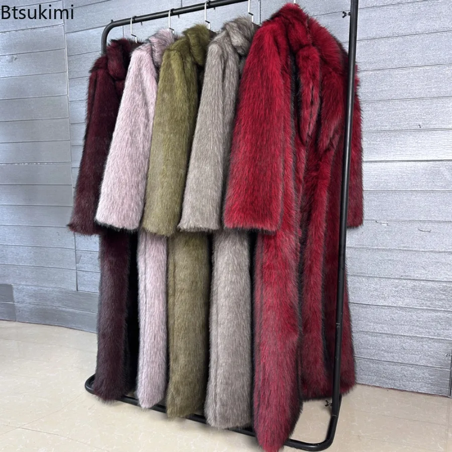 New Fashion High Quality Faux Fox Fur Long Coats for Women Winter Luxury Warm Fur Overcoats Suit Collar Thickened Thermal Jacket