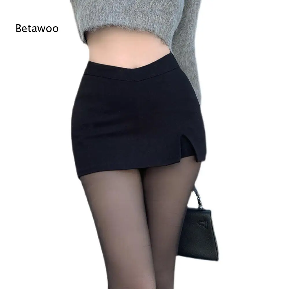 Black Slim Fit High Waist Short Skirt with Side Slit