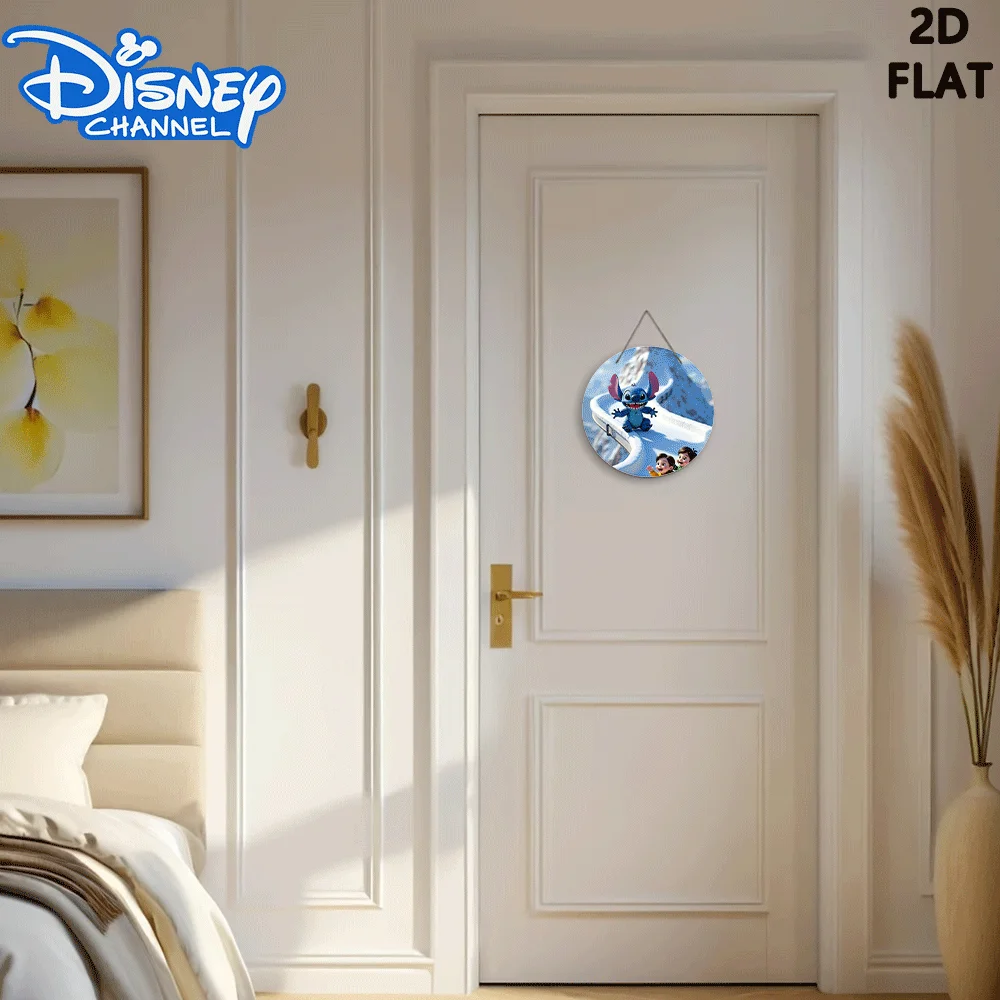 مسطح ثنائي الأبعاد، قطعة واحدة من ديكور معلق للباب الخشبي المستدير على الجليد - 7.87 × 7.87 بوصة، تصميم مسطح ثنائي الأبعاد مع مشهد جبلي ثلجي