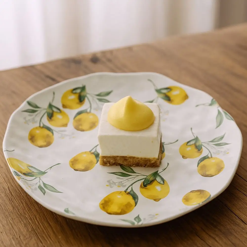 

Lemon Pattern Ceramic Dinner Plate Stackable Nordic Style Steak Food Plate Irregular Shape Dessert Cake Plate Home Restaurant