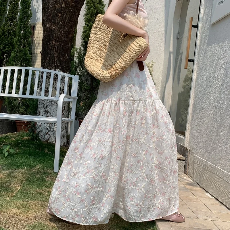 

Korean Gentle Style High Waist Embroidered Flower Half Skirt Women's Spring Slimming Midi Cake Skirt Three-Dimensional Splicing
