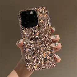 Luxury Fashion Full Coverage Pink Crystal Diamond Case For iPhone 17 Air 16 15 14 13 12 11 Pro Max Plus Bling Rhinestone Cover