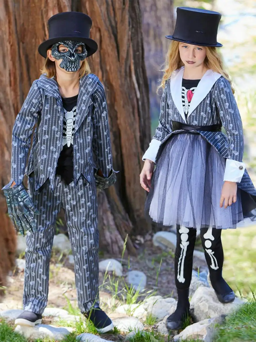 

Хэллоуин Скелет Террор Бог Смерти Детский костюм для выступлений Ролевой костюм Пар Косплей Наряд Сценическое представление