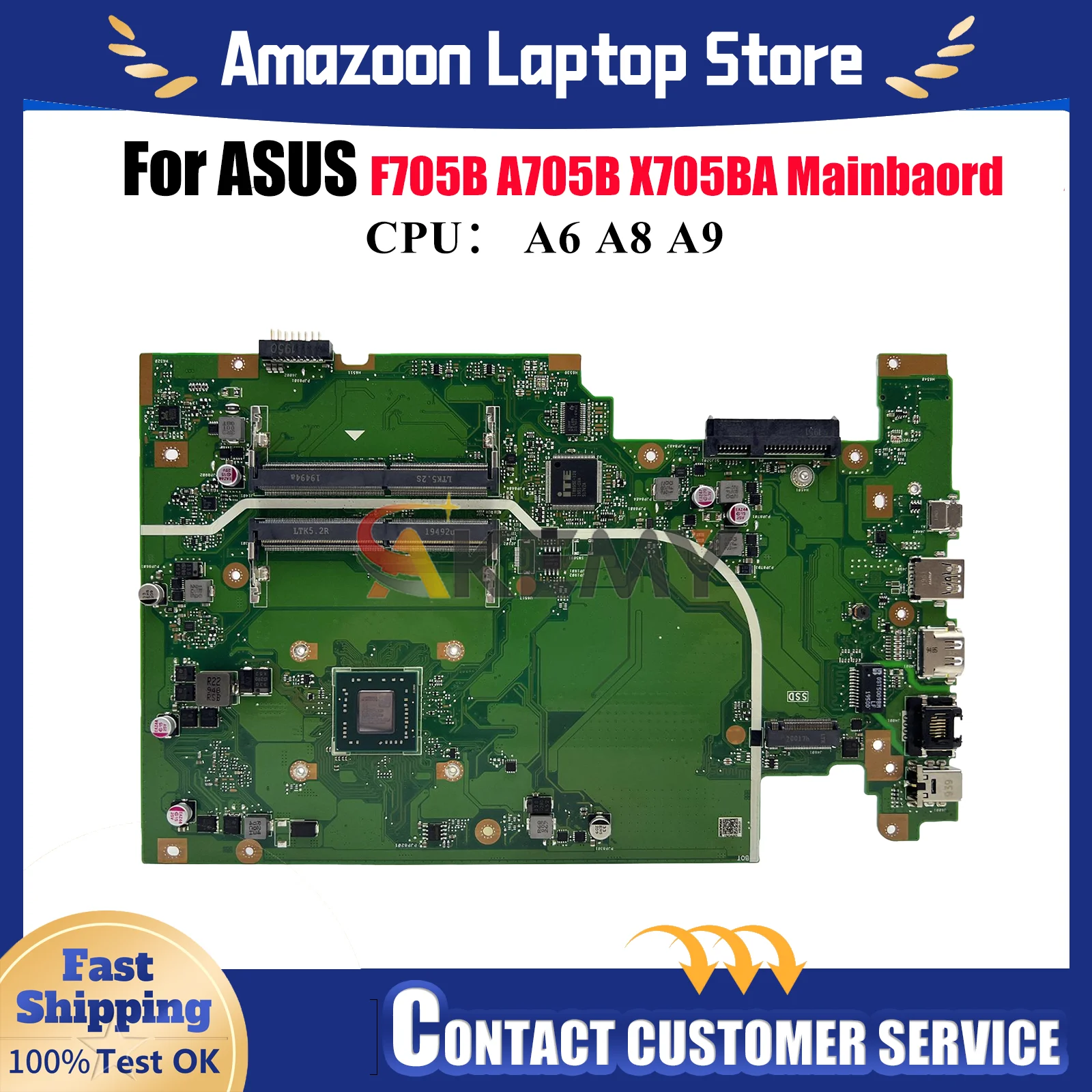 

X705BA Laptop Motherboard For ASUS VivoBook F705B X705B X705BA A705B Notebook Mainboard With A6 A8 A9 CPU tests OK fast shipping