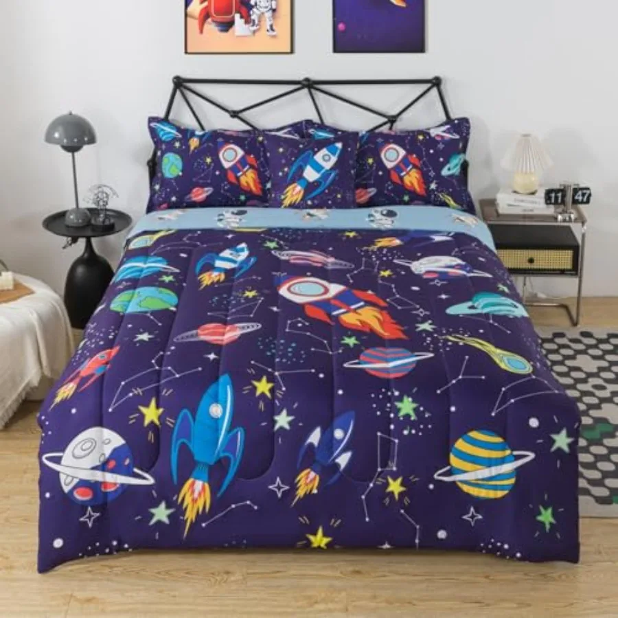 

6 Pieces Comforter Twin for Outer Bedding Set Planets Bed in A Bag for Boys Universe Comforter and Sheet Set Galaxy Bed Sets Ho